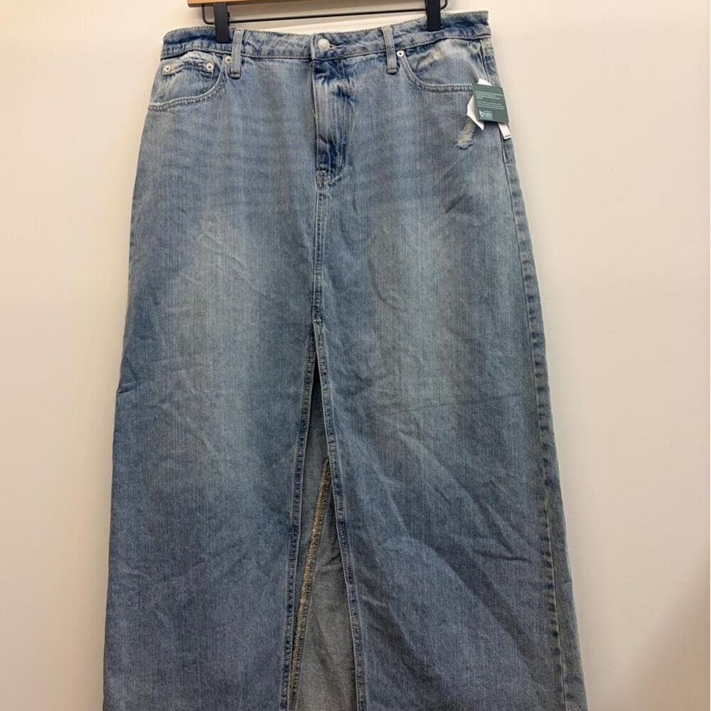 Tillys Women's Blue Midi Length Light Blue Wash Skirt with high spilt size 31